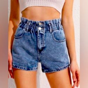 Paperbag Denim Button Fly Shorts